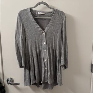 Zara Charcoal Button-Up Tunic Size S
